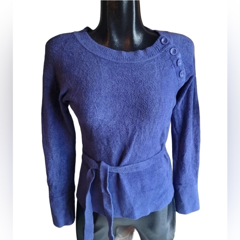 Dalia Blue Ultra Soft Sweater with Matching Fabric Belt Size Size S